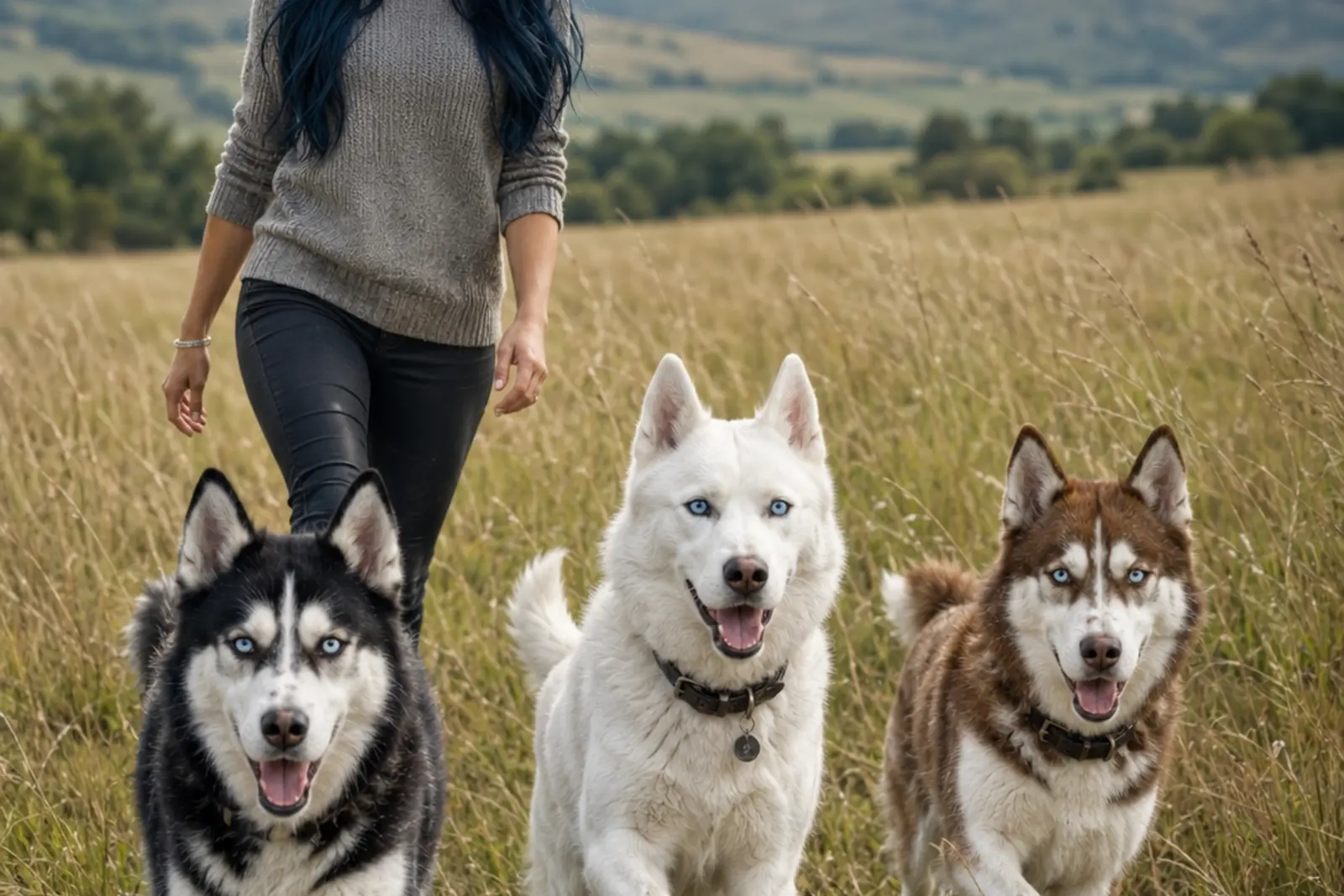 Emma with her three huskies